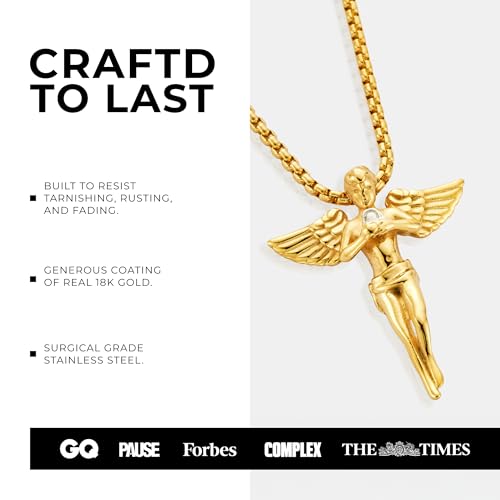 CRAFTD | Angel Pendant Necklace | 20.5" Gold Chain Link with 20MM x 20MM Pendant | Waterproof, Heat & Sweat Resistant | Gifts for Men | Men's Jewelry |4