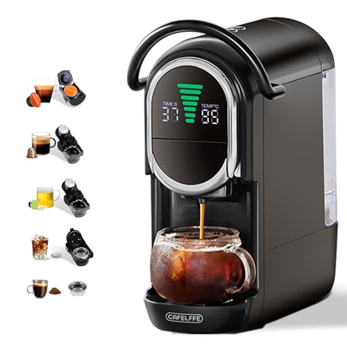 CAFELFFE MK-609S Macchina da caffè a capsule 4 in 1 con pressione di 19 bar, 7 livelli regolabili, infusione a freddo, macchina per caffè espresso compatta per casa e ufficio, NES Original/DG/ESE
