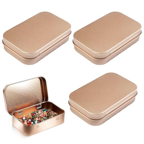 Lot de 3 boîtes en métal or rose - 9,4 x 6 x 2 cm - Couvercle inclus - Boîte inoxydable portable pour rangement de bonbons, clés, boucles d'oreilles, menthe