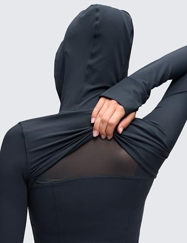Image of CRZ YOGA Butterluxe Hoodie Jackets Hip Length | Extremely Soft, Athletic, Slim Fit, Full Zip, Back Mesh Vent, Side Zip Pockets, Thumb Holes, for Women