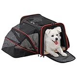 Petsfit Expandable Dog Carrier Large Cat Carrier, Soft-Sided Portable Collapsible Pet Travel Carrier for Kittens, Puppies or Small Animals, 19 x12x12 Inches, Black