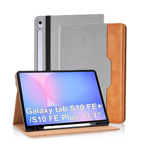 Varohix Case for Samsung Galaxy S10 Fe Plus 13.1 inch with S Pen Holder, PU Leather with Hand Strap Folio Flip Cover for Galaxy S10 FE+ with Pockets Auto Sleep/Wake for Man Woman, Grey