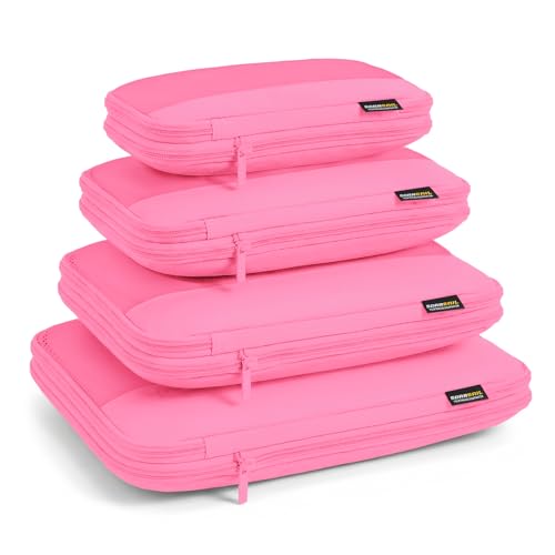 SOARSAIL 4 Piece Compression Packing Cubes for 3–7 Day Travel, Space Saving Travel Organizers with Breathable Mesh, Double-Zipper Packing Cubes for Carry-On & Suitcases (Pink)