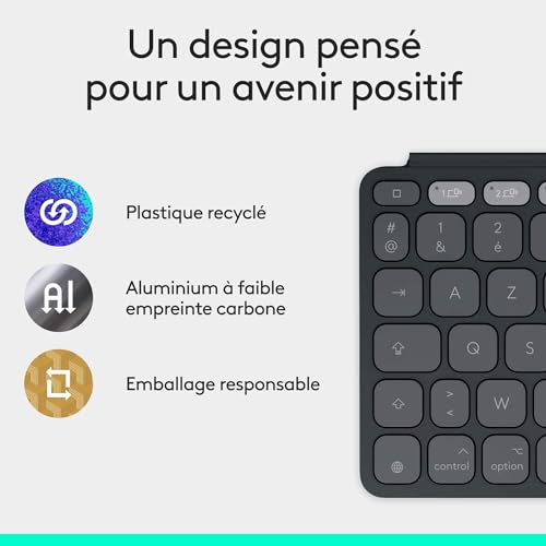 Logitech Keys-to-Go 2, Clavier sans Fil Portable pour iPad avec Protection intégrée, Plat et Compact, iPad, iPhone, Mac et Apple TV, passez Facilement d'un Dispositif à Un Autre, AZERTY FR - Graphite