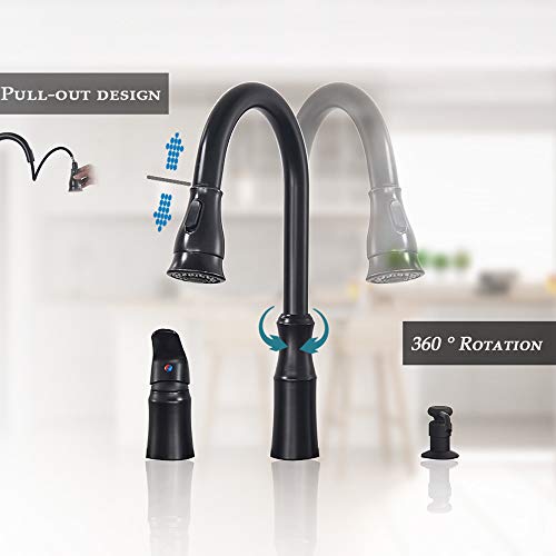 Kitchen Sink Faucet,3 Hole Kitchen Faucets With Pull Down Sprayer,Kitchen Faucets With Soap Dispenser Oulantron 2 Hole High Arc Kitchen Faucet Matte Black #TOP5