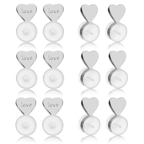 12PCS Heart Earring Backs, Silicone Flat Earrings Back Replacement for Droopy Ears, Rubber Secure Earring Lifter for Heavy Studs and Earrings, Cute Ear Decoration (Silver)