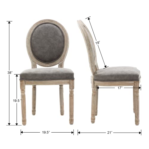 Janoray Farmhouse Dining Chairs Set Of 4 With Wooden Round Leather Upholstered Back And Seat For Dining Room Kitchen- Grey #TOP5
