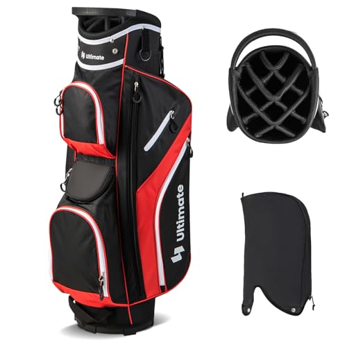 KOTEK Golf Cart Bag, 14 Way Organizer Divider with 9 Pockets, Cooler Bag, Rain Cover, Adjustable & Detachable Dual Shoulder Straps, Lightweight Cart Golf Bag for Men & Women (Red)