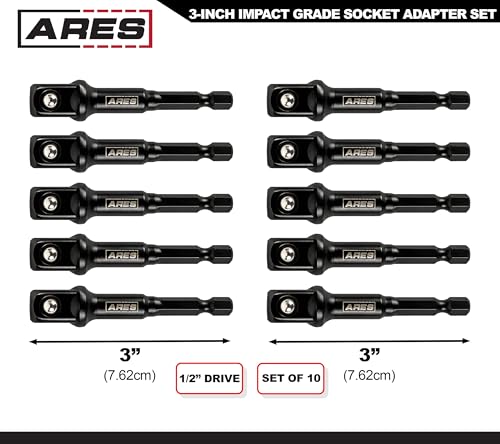 Image of ARES 70390-10-Piece 1 /2-Inch Drive 3-Inch Impact Grade Socket Adapter Set - Turns Impact Drill Drivers into High Speed Socket Drivers