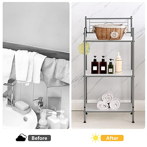 Mallboo 3-Tier Metal Freestanding Storage Shelf,Standing Bathroom Shelves With 3 X Pp Shelf Liners And 4 X Hooks For Laundry Kitchen Office (Grey) #TOP7