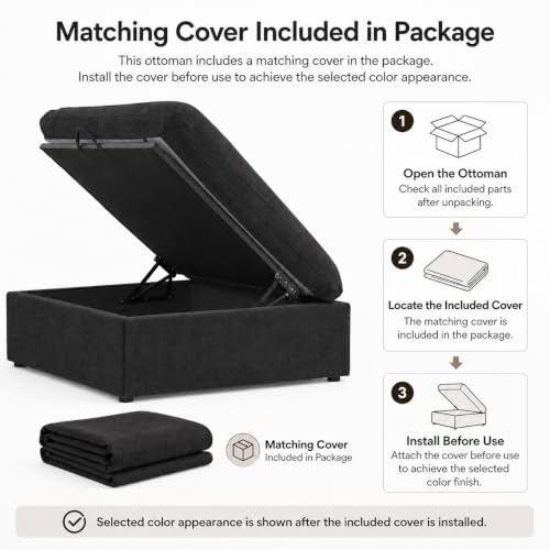 Image of JACH Storage Ottoman for Living Room, Cushion Covers Removable, Minimalist Footstool, Comfy Breathable Ottoman Module for Living Room Apartment (Black)