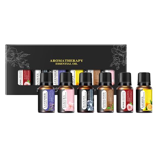 Ätherische Öle Set Bio Aroma Duftöle für Diffuser Aromatherapie zur Entspannung Ätherische Öle aus Lavendel Sandelholz Rose Zitrone Black Ice und Kirschblüte Perfektes Geschenkset für Frauen