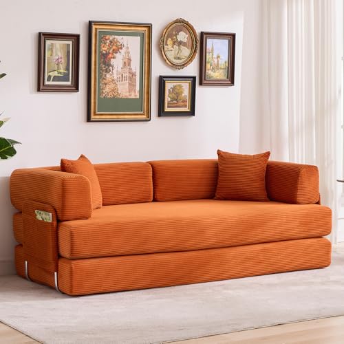 Garvee 5-in-1 Convertible Sofa Bed, 78.8" Modular Corduroy Sleeper with Sturdy Frame & No Assembly, Multi-Functional Futon for Small Space, Living Roo