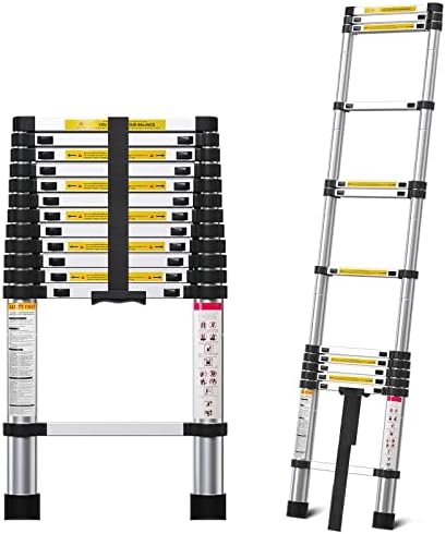 MGENLONG 12.5FT Telescoping Ladder- Multi-Purpose Aluminum Extension Ladder Adjustable Compact Ladder for Household, RV, Outdoor, 330lbs Max Capacity