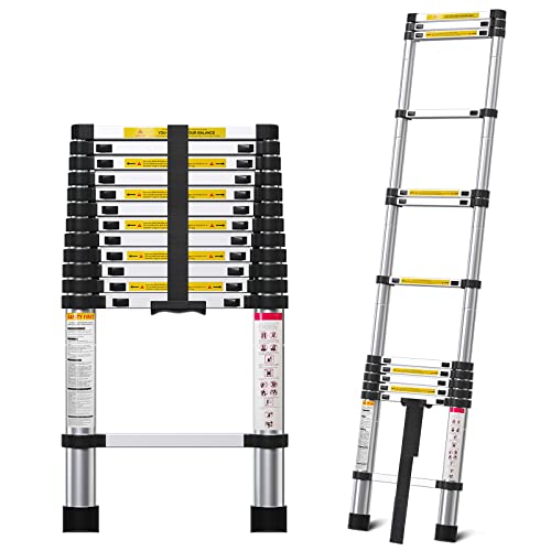 Mgenlong 12.5Ft Telescoping Ladder- Multi-Purpose Aluminum Extension Ladder Adjustable Compact Ladder For Household, Rv, Outdoor, 330Lbs Max Capacity #TOP13