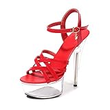 Sandalias de boda de tacón alto para mujer, plataforma gruesa, sexy, noche, (1908 Rouge), 39 EU