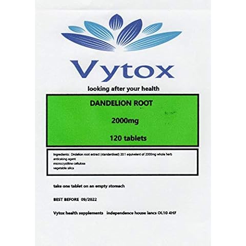 Dandelion Root Extract 2000mg Super Strength 120 Tablets Liver Detox Water. 4 Months Supply. by Vytox Cover