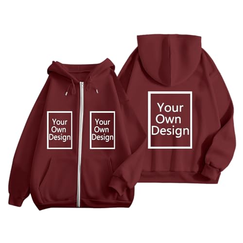 Image of Custom Jackets Design Your Own Full Zipper Hooded Sweatshirt Custom Sweatshirt T Shirts Add Your Own Text or Picture