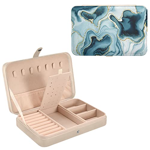 ZZKKO Reise-Schmuckkästchen, Cyan-Marmor, Türkis, kleine Schmuckschatullen für Frauen, tragbarer Schmuck, Reise-Organizer, Aufbewahrungsbox für Ohrringe, Ring, Halskette Cover