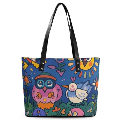 Sac à main en cuir pour femme à motif litchi et grand fourre-tout Hiboux