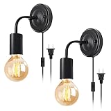 PNLIARN Retro Plug in Wall Sconces,Industrial Wall Sconces Set of Two with 180cm Cord,Vintage Wall L