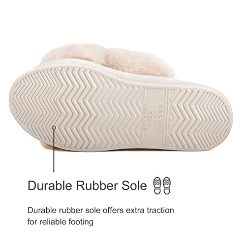 Ultraideas Women's Fuzzy Cross Band House Slippers With Cozy Faux Fur, Ladies Open Toe Indoor Outdoor Slip On Slippers(Cream, 8-9) #TOP4