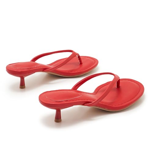 Image of Kitten Heel Thong Sandals for Women Slip-on Low Heeled Sandal Fashion Summer Flip Flops Heels