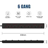 ExtraStar 6 Way Surge Protected Extension Leads 2M, Wall Mounted Power Strips with Individual Switches 13A UK Plug, Black Extension Socket for Home and Office - Image 2