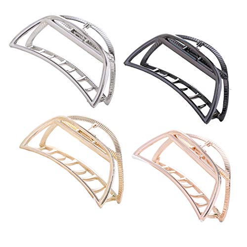 TANG SONG 4PCS Large Metal Hair Claw Clips Hair Catch Barrette Jaw Clamp for Women Half Bun Hairpins for Thick Hair(Silver+Gold+Rose Gold+Black)