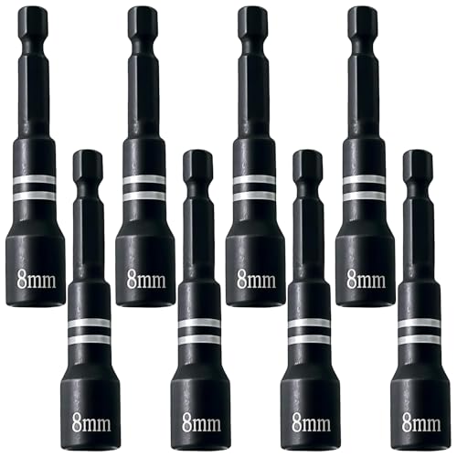 Image of 8 Pack Magnetic Nut Driver 8mm Hex Drive Socket, 2.56" Length Power Screw Drill Bits Socket Wrench Tools with 1/4" Quick Change Hex Shank for Power Drills Impact Drivers, Impact Driver Bits