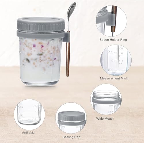 Image of 350ml Airtight Oat Container with Lid & Spoon - Large Leak-Proof Storage Jar for Oats, Cereal, and More (Grey) (2)