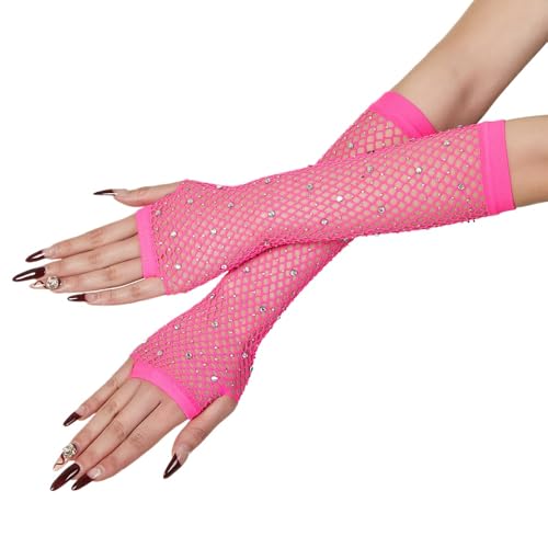Womens Long Fishnet Gloves for Wedding Bridal Party Evening Cosplay Dress Gloves Rhinestone