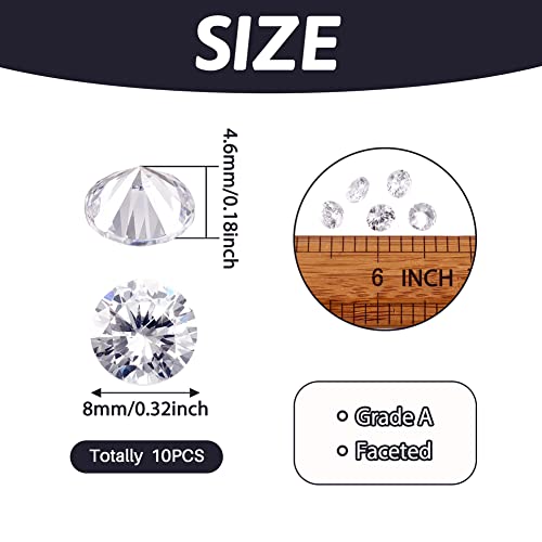 Craftdady 10pcs 8mm Clear Cubic Zirconia Stone Loose CZ Rhinestone Faceted Cabochons for Earring Bracelet Pendants Jewelry DIY Craft Making - Image 4