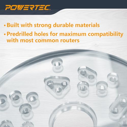 Image of POWERTEC Offset Base Plate for Trim Routers Edge Profile Tool - Fits Listed Models of Bosch, DeWalt, Makita, Porter-Cable, Ryobi, Milwaukee, Ridgid - Clear Acrylic Sub Base w /Handle & Screws (72146)