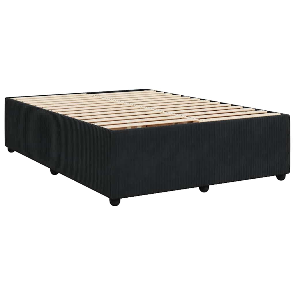 Aksamitne łóżko sprężynowe Upholstered Box z mattressą, czarne, 140 x 200 cm, Medium Firm Pocket Spring Mattress & Washable Topper, solidne nogi z drewna sosnowego dla optymalnego wsparcia