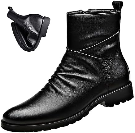 Keilinia Men's Black Leather High-top Dress Ankle Boot,2023 New Fall Winter Fashion Zip Plain Toe Business Casual Short Boots - Image 3