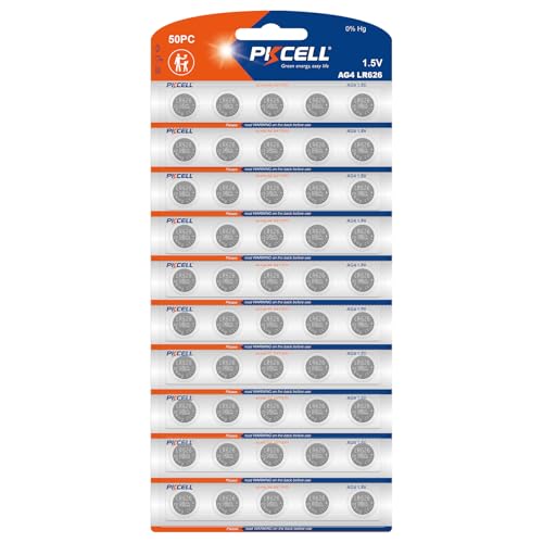 PKCELL SR626SW Watch Battery 50 Pack LR626 Batteries 377 AG4 Button Cell