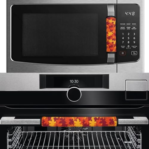 Image of Dreaweet Maple Leaf Print Refrigerator Handle Covers Set of 4