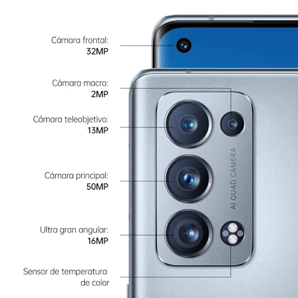 OPPO Reno 6 Pro 5G Blue artic - AMOLED FHD 6,55" 90Hz, Quad-Camara 50MP 16MP 13MP 2MP, Snapdragon 870 5G, 12GB RAM 256GB Almacenamiento, Carga rápida 65W y 4500mAh