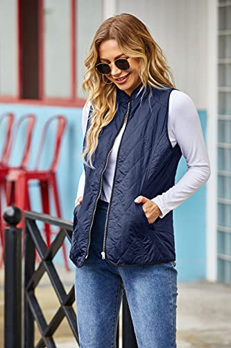 Hotloox Ladies Basic Comfy Quilted Vest Sleeveless Packable Work Office Padded Gilet Navy Blue L #TOP4