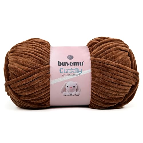 Image of Cuddly Velvet Chenille Yarn, Super Soft Fluffy Bulky for Knitting Crocheting Crafting Blanket Amigurumi, Durable for Shedding, 100 Gram (3.53 Ounces) 109 Yards (100 Meters) (Brown Bear)