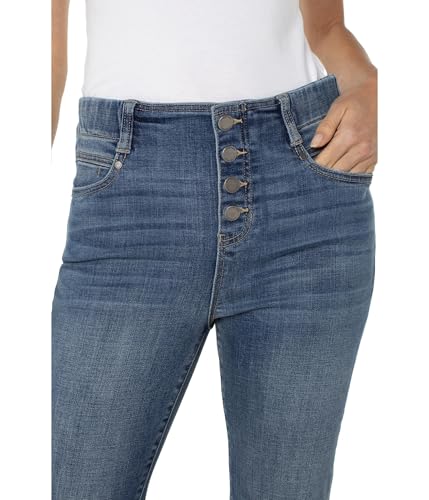 Liverpool Women's Gia Pull on Crop Flare with Exposed Button Jean 25in Inseam4