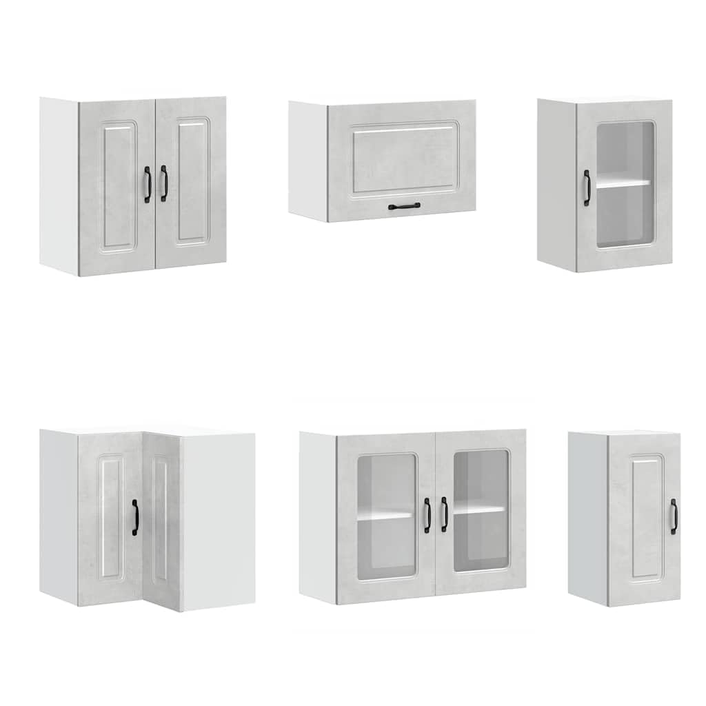 Set di 11 mobili da cucina Kalmar grigio cemento, mobili da cucina modulari in legno, mobili da cucina modulari con pensili e pensili per riporre oggetti e ordine