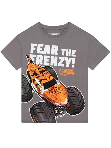 Hot Wheels Monster Trucks Boys T-Shirts Monster Truck Boys Clothing Clothes for Kids Grey 7-8 Years