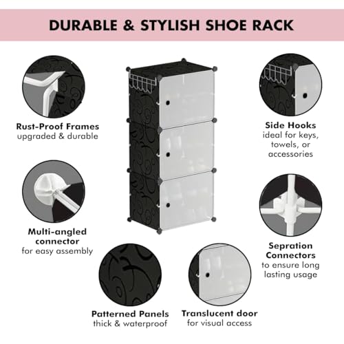 Image of KRISHYAM 6 Tier Shoe Rack with Doors, Foldable Dustproof Shoe Organizer Cabinet, Space Saving Waterproof Shoe Stand for Home, Entryway, Bedroom & Balcony, Black