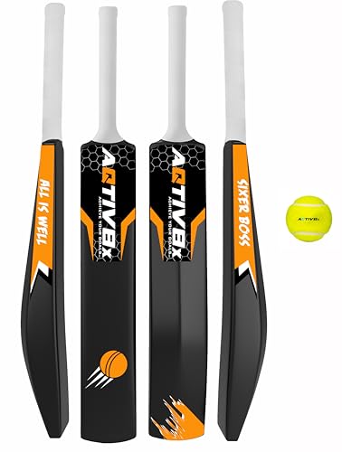 Image of Cricket Set with Golden Plastic Bat for Outdoor Sports Tournament, Gully Matches & Practices, Hard Plastic Cricket Kit for Men, Women, Boys & Girls
