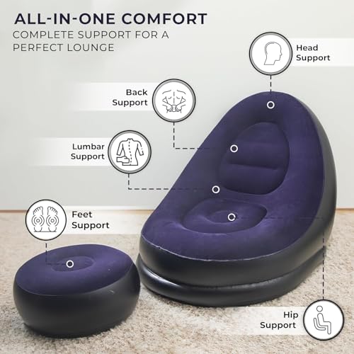 Image of Inflatable Recliner Sofa with Air Pump for Ultimate Relaxation - Purple (Pack of 1) | Inflatable Lounge Chair with Footstool, Durable Material, Lightweight & Portable, Ideal for Home