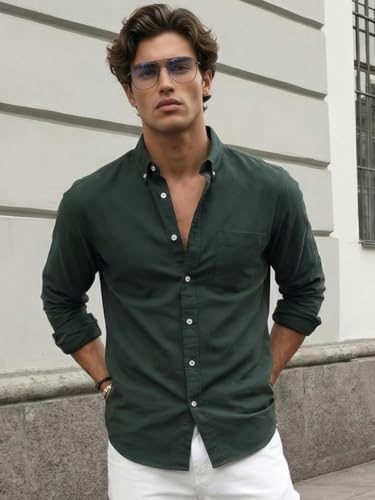 Image of Urbano Fashion Men's Cotton Full Sleeve Regular Fit Solid Oxford Shirt with Button-Down Collar
