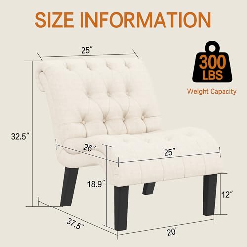 Yongqiang Accent Chair for Bedroom Living Room Chairs Tufted Upholstered Lounge Chair with Wood Legs Linen Fabric - Image 2