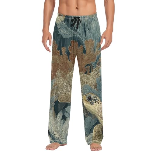 ALAZA Sea Turtle and Seaweed Men’s Pajama Pants Soft Long Sleep Pants Lounge Pajama Bottoms with Pockets